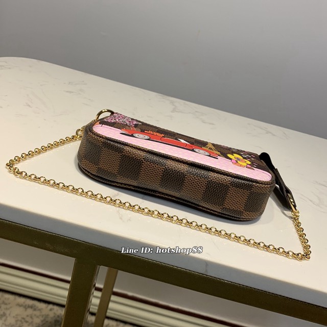 路易威登LV零錢包 M58009 小汽車絲印 Mini Pochette Accessoires手袋 LV老花鏈條零錢包 xxlv2210